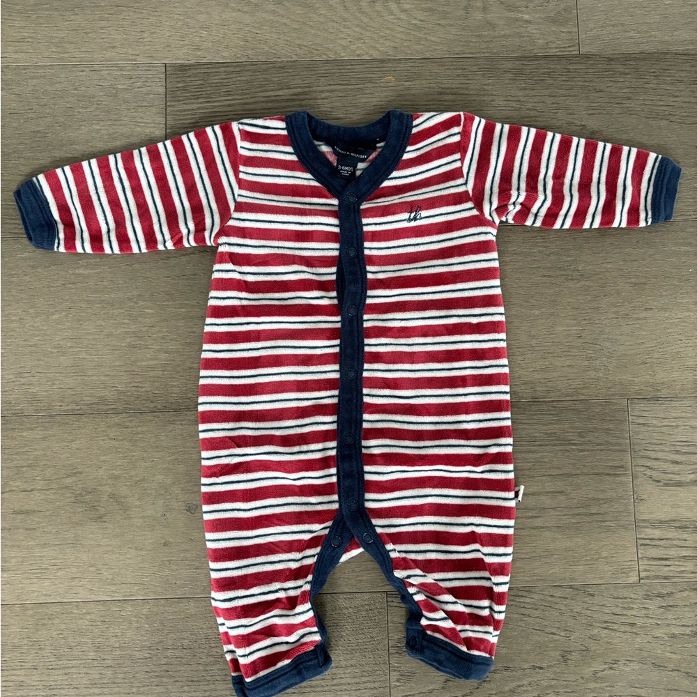 Tommy Hilfiger Red and White Striped Footie